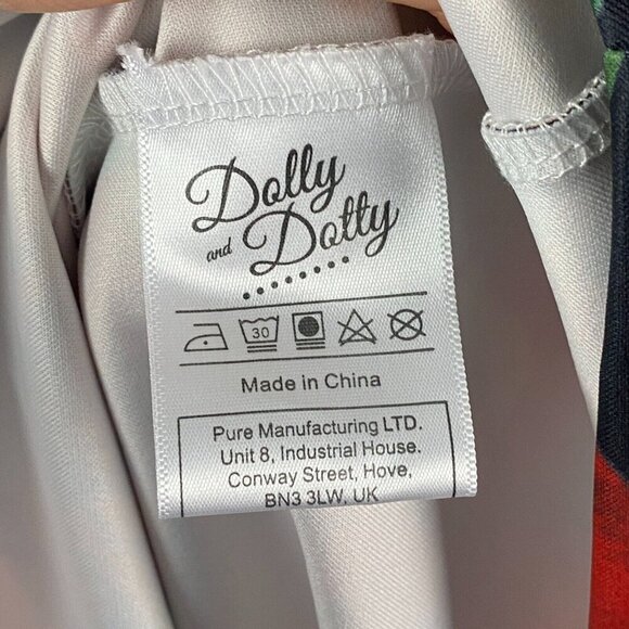 Dolly & Dotty Fit & Flare Midi Dress Size 6 Red Floral Half Sleeve Retro Pinup - Picture 7 of 11